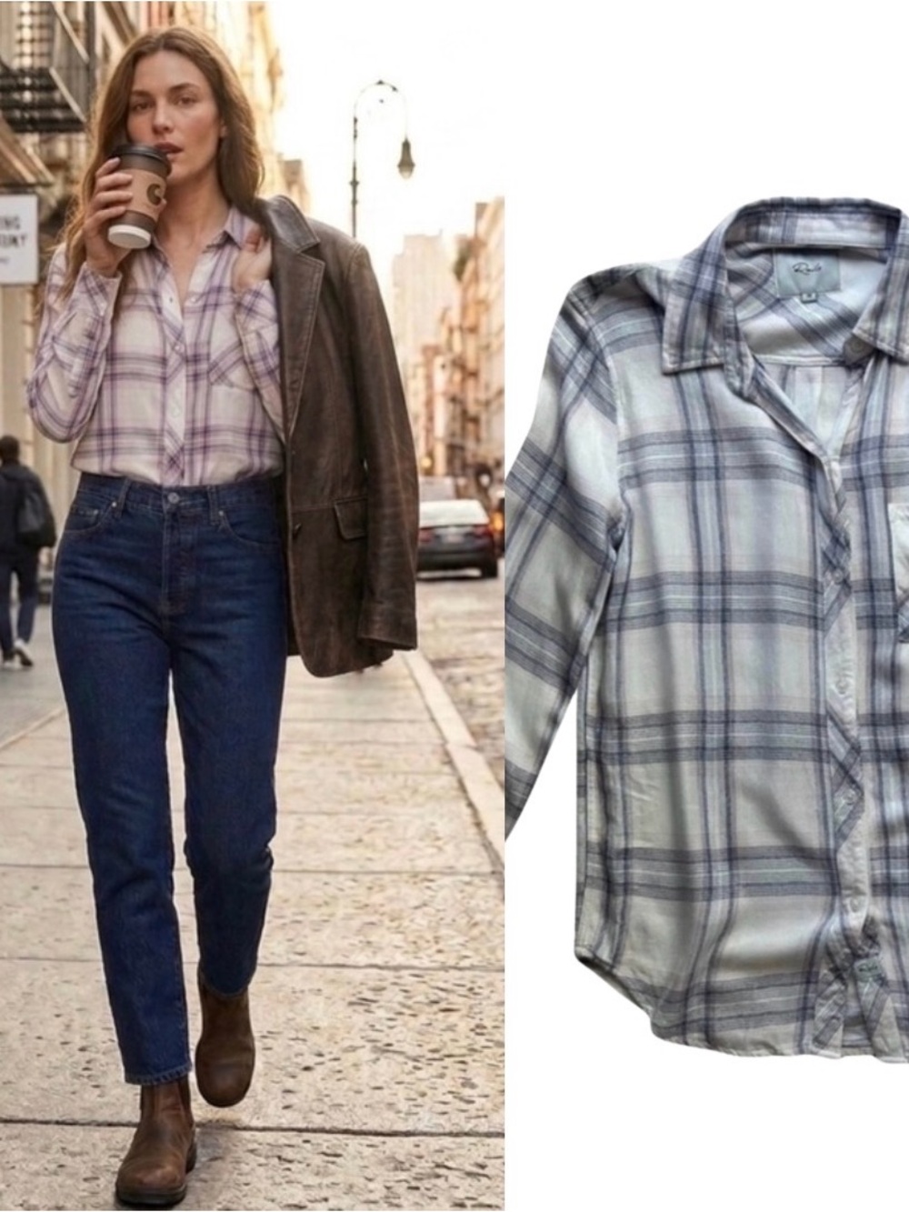 Rails Woman’s Blue Pink White Plaid Button Up Shirt XS Soft Rayon (Hunter Style)
